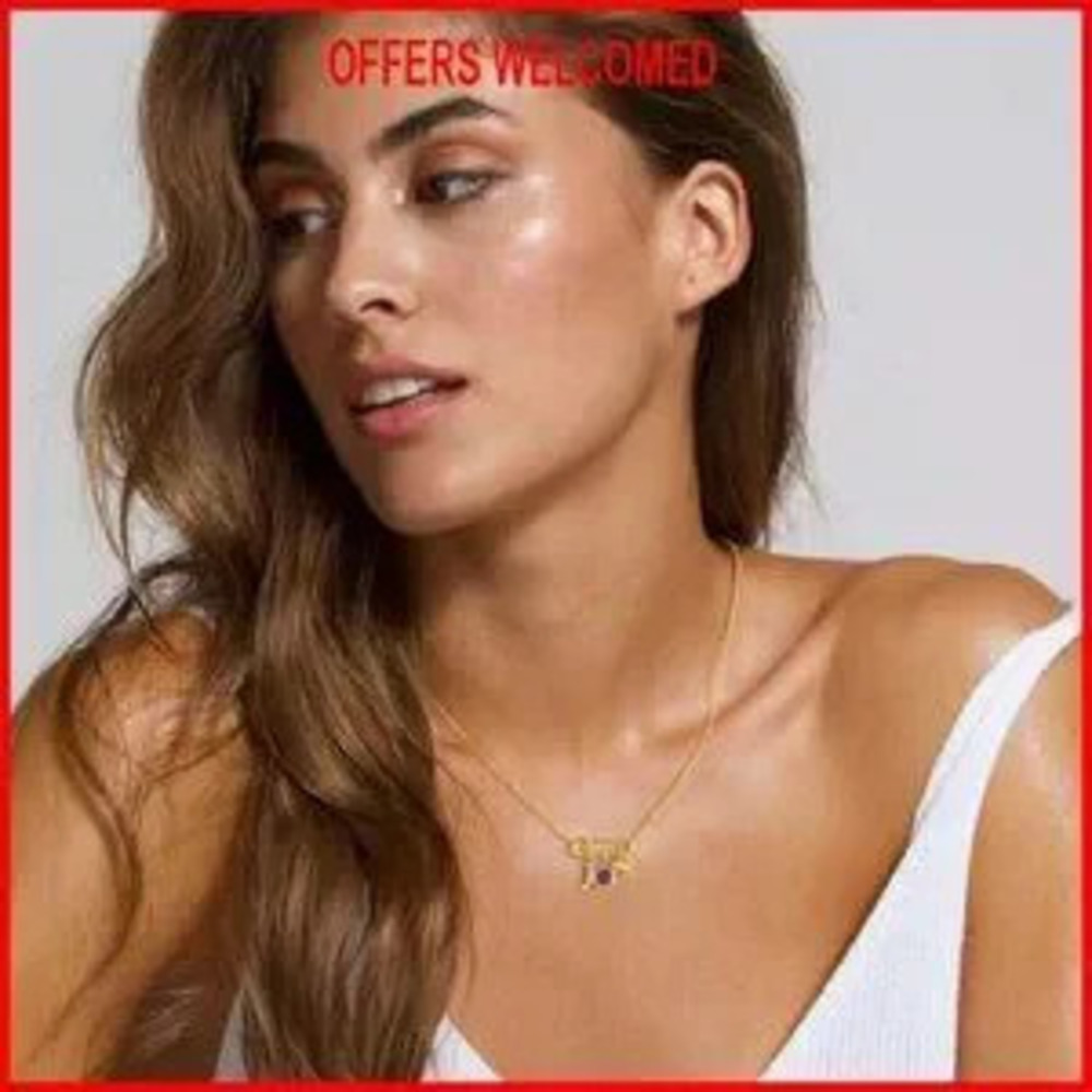 14K Gold Plated Dainty Paperclip Heart Initial Birthstone Necklace - Picture 2 of 8